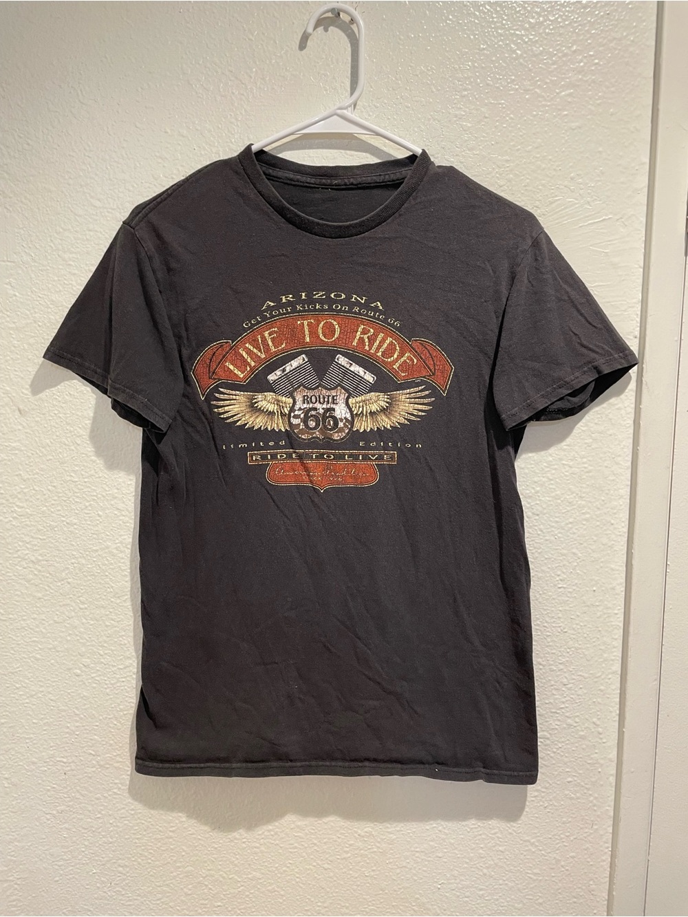 Tee Hunt Men's Route 66 Live to Ride Biker Graphic Tee Faded Black Size S